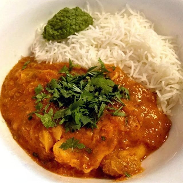 Shrimp or Tilapia Dhansak.
